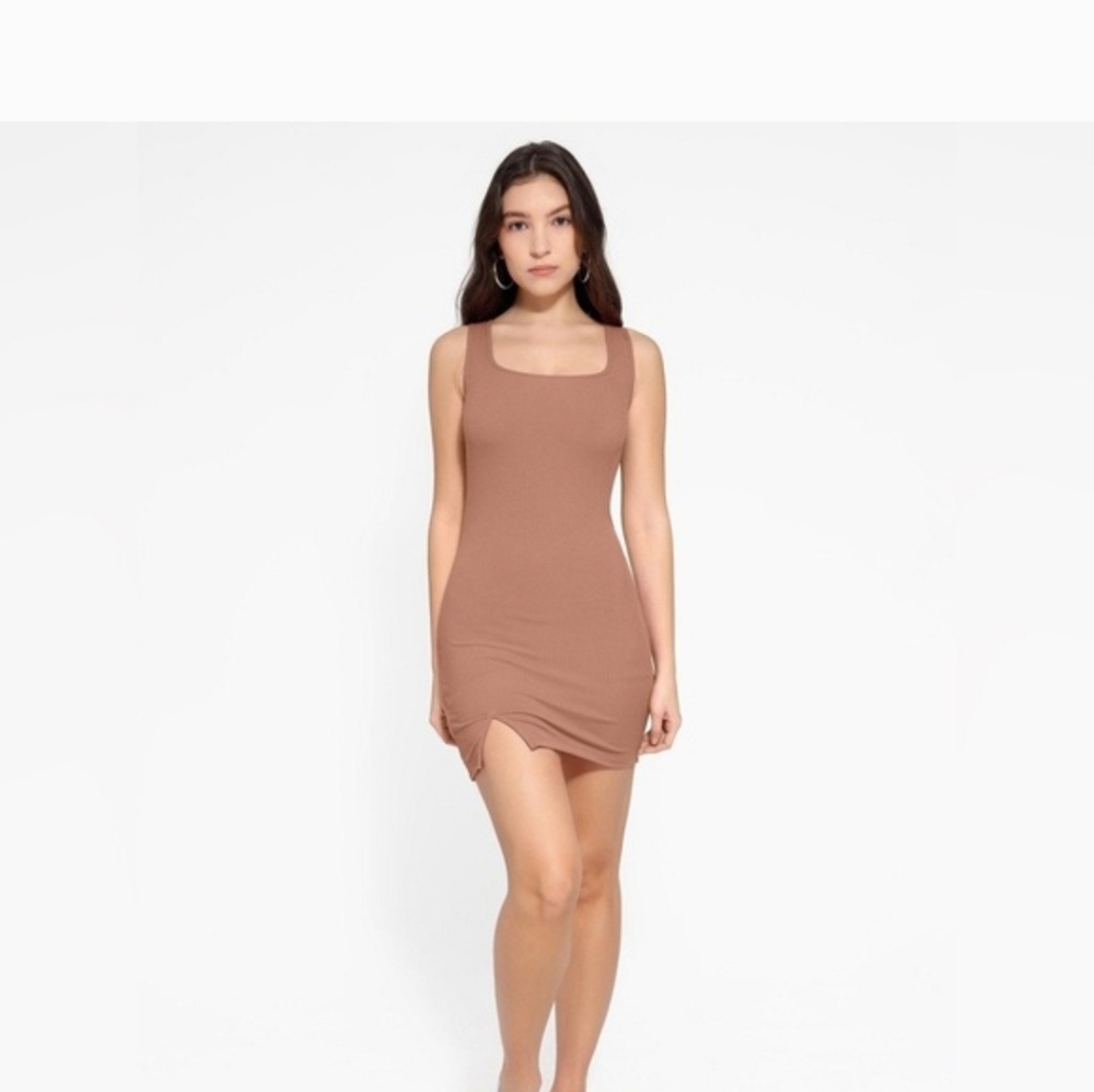 NWT - Popilush Built-In Shapewear Modal Sculpting Mini Tank Dress - Light Brown
